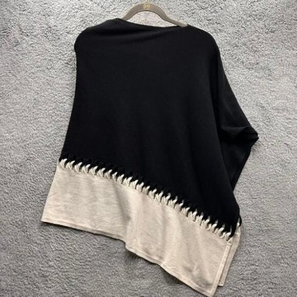 Kinross Cashmere Twist Stitch Poncho Women's One Size Black Dune Luxury Warmth - Picture 3 of 10